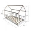 cabane lit 90x190 avec barrière blanc