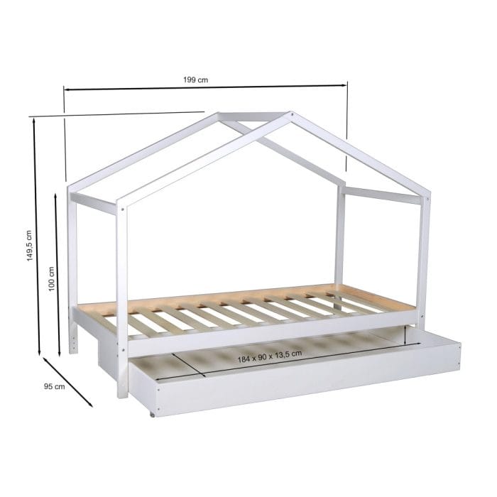 cabane lit 90x190 avec tiroir blanc