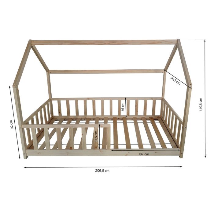 cabane lit 90x200 avec barrière