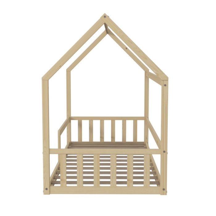 cabane lit au sol avec barrière 90x190