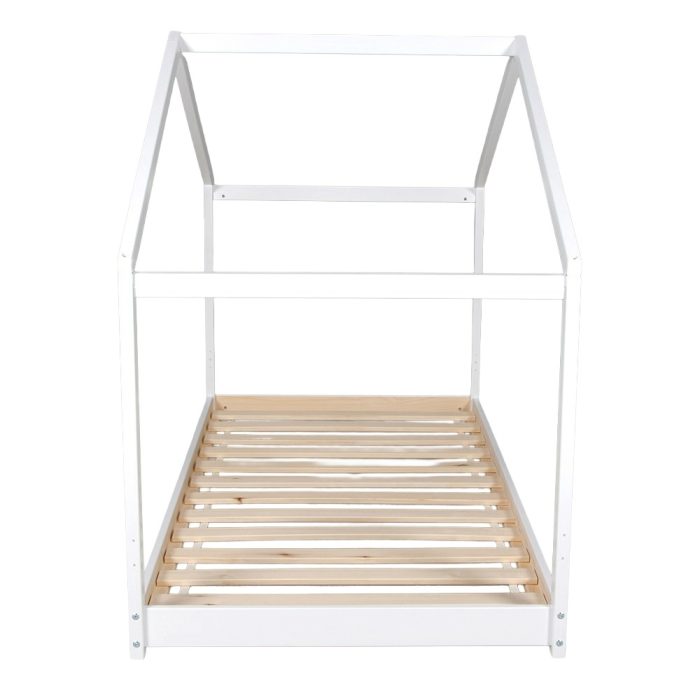 cabane lit au sol blanc 90x190