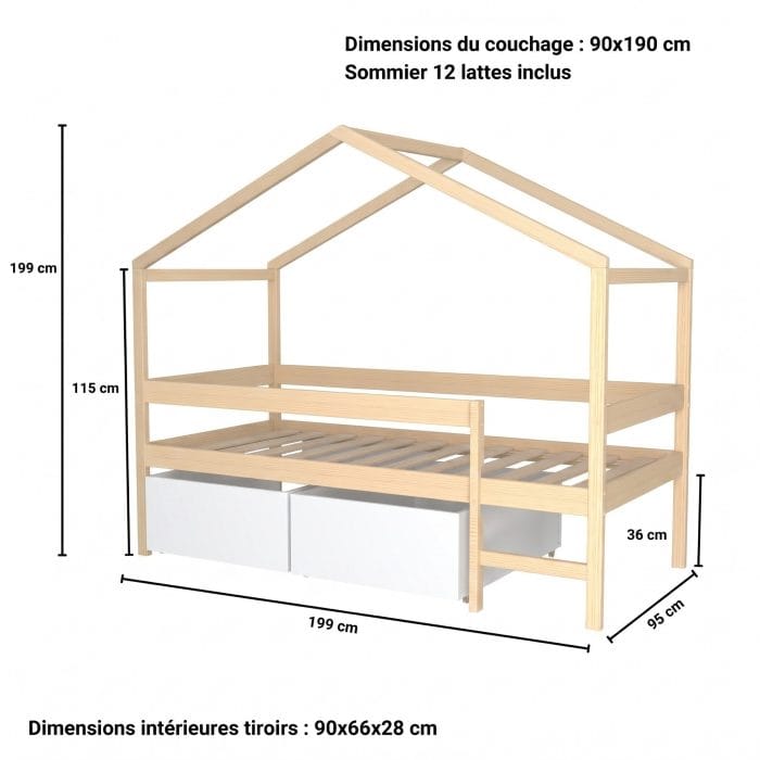 cabane lit avec rangement 90x190