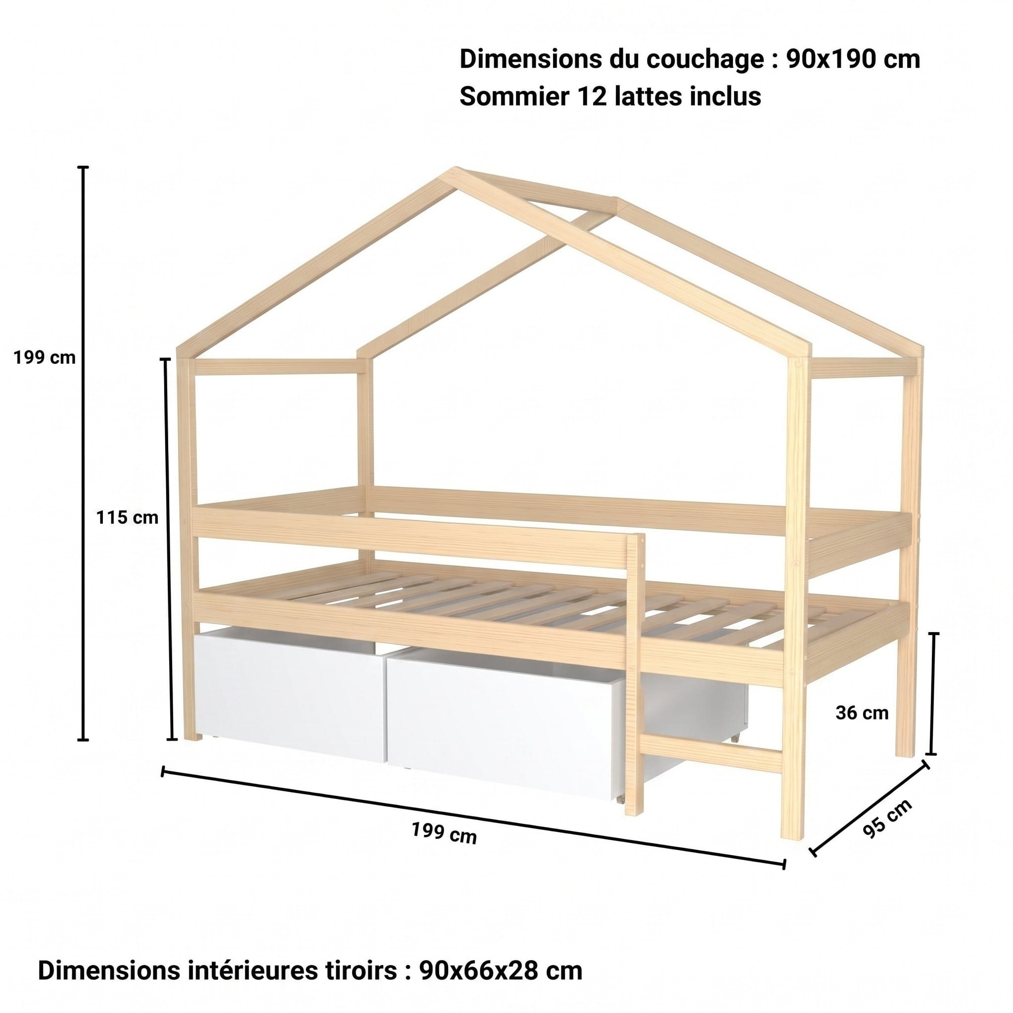 cabane lit avec rangement 90x190