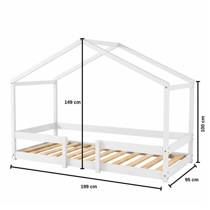 cabane lit bas avec barrière 90x190 blanc