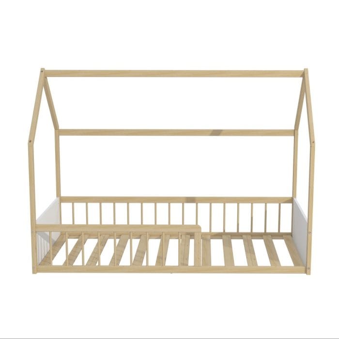 cabane lit bois et blanc 90x190