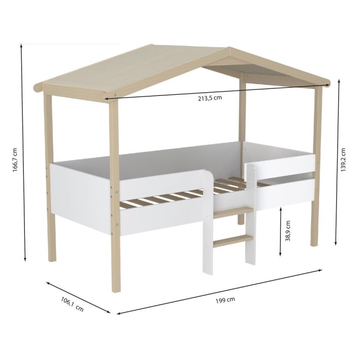 cabane lit enfant mi-hauteur 90x190