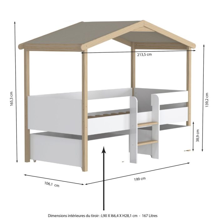 cabane lit enfant mi-hauteur avec rangement
