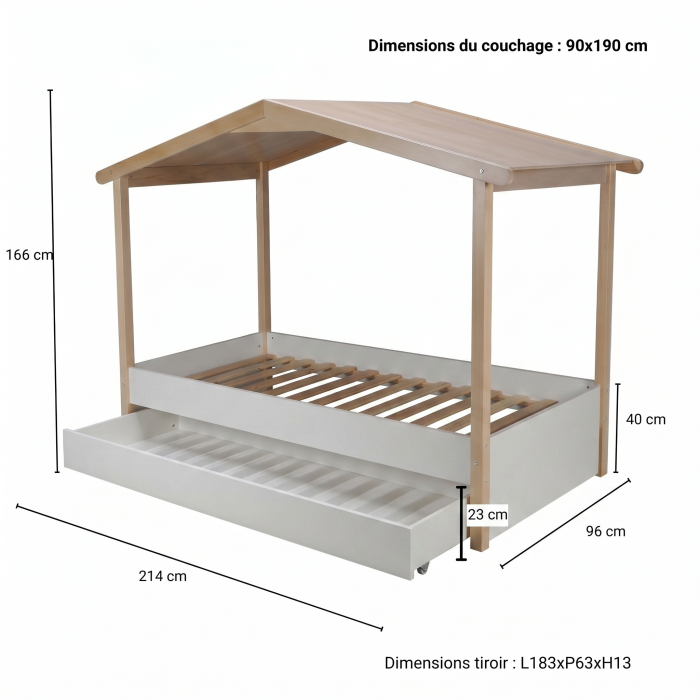 cabane lit toit tissu 90x190