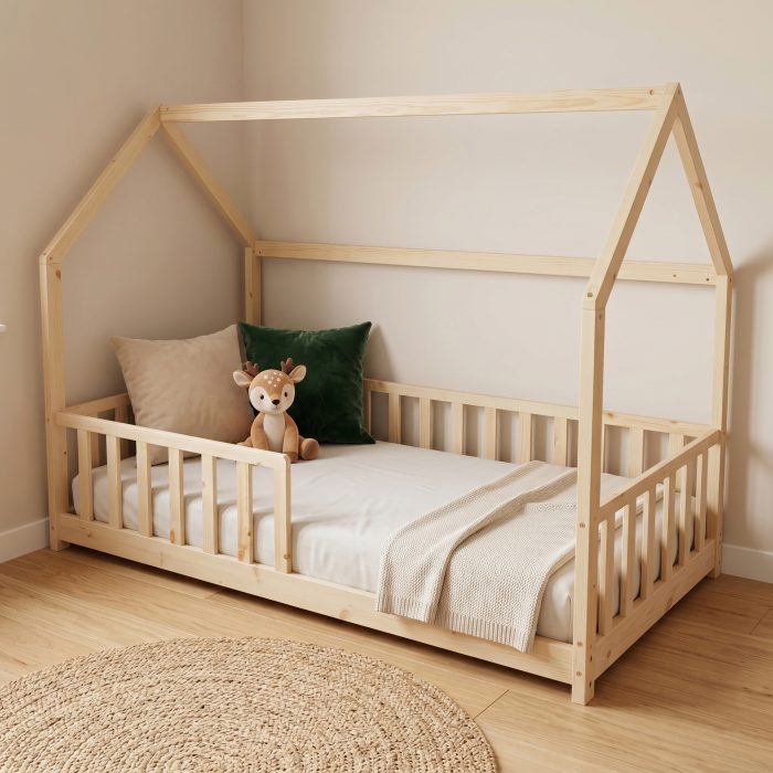 lit cabane 90x190 avec barrière