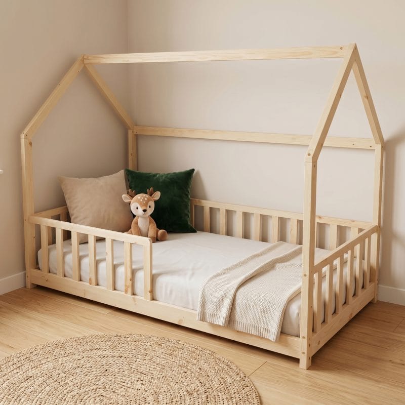 lit cabane 90x190 avec barrière