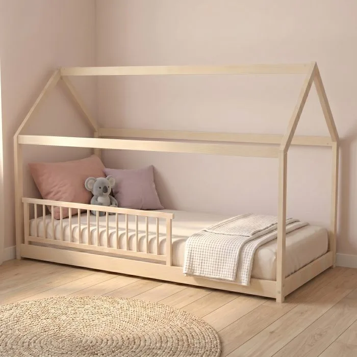 Lit Cabane 90x190 avec barrière amovible