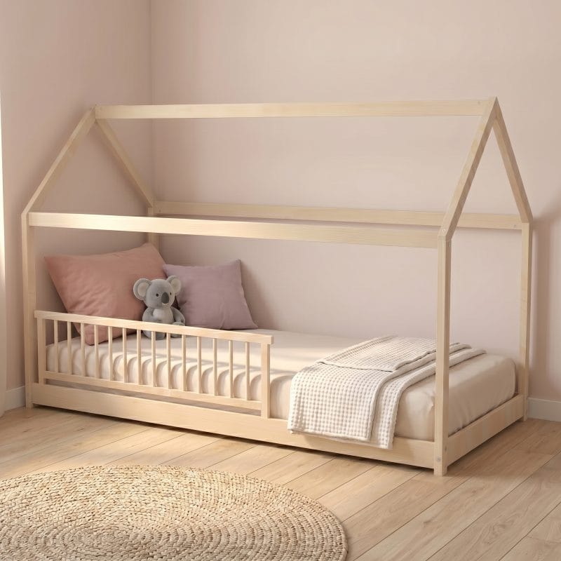 lit cabane 90x190 avec barrière amovible