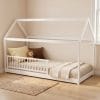 lit cabane 90x190 avec barrière amovible blanc