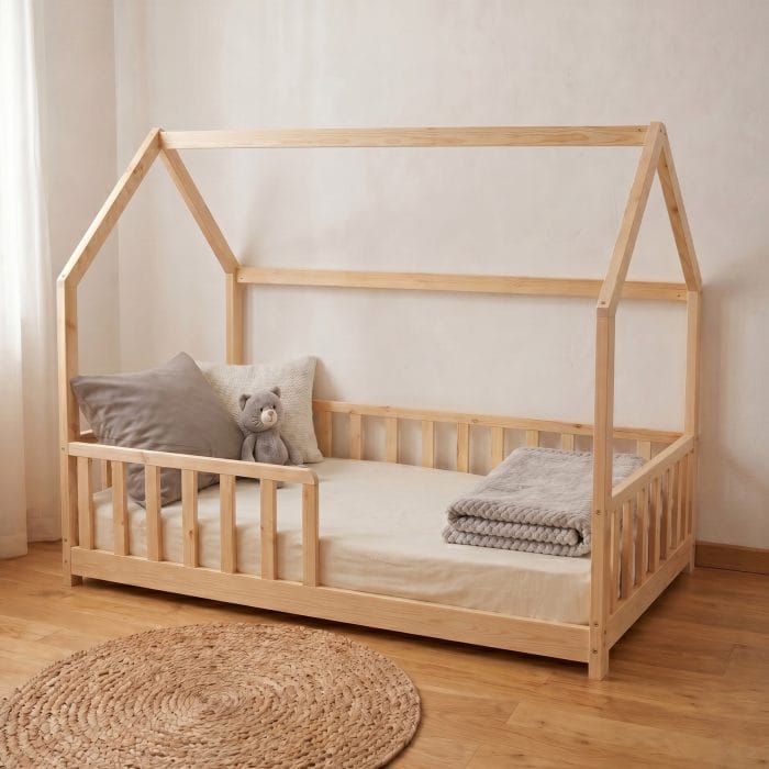 lit cabane 90x200 avec barrière