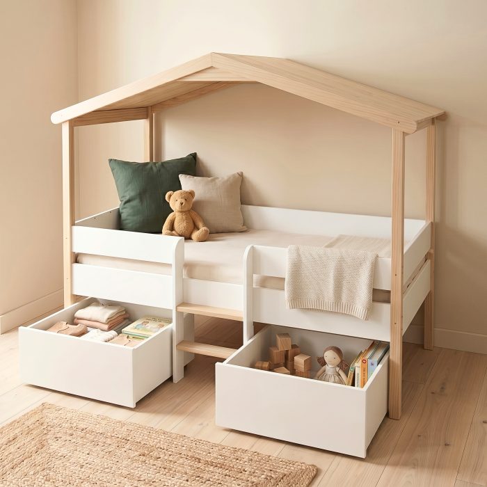 Lit Cabane 90x200 avec tiroirs