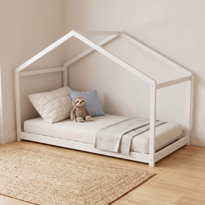 lit cabane au sol 90x190 blanc