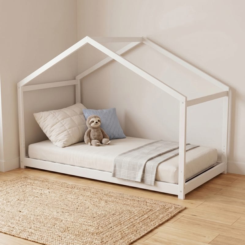 lit cabane au sol 90x190 blanc