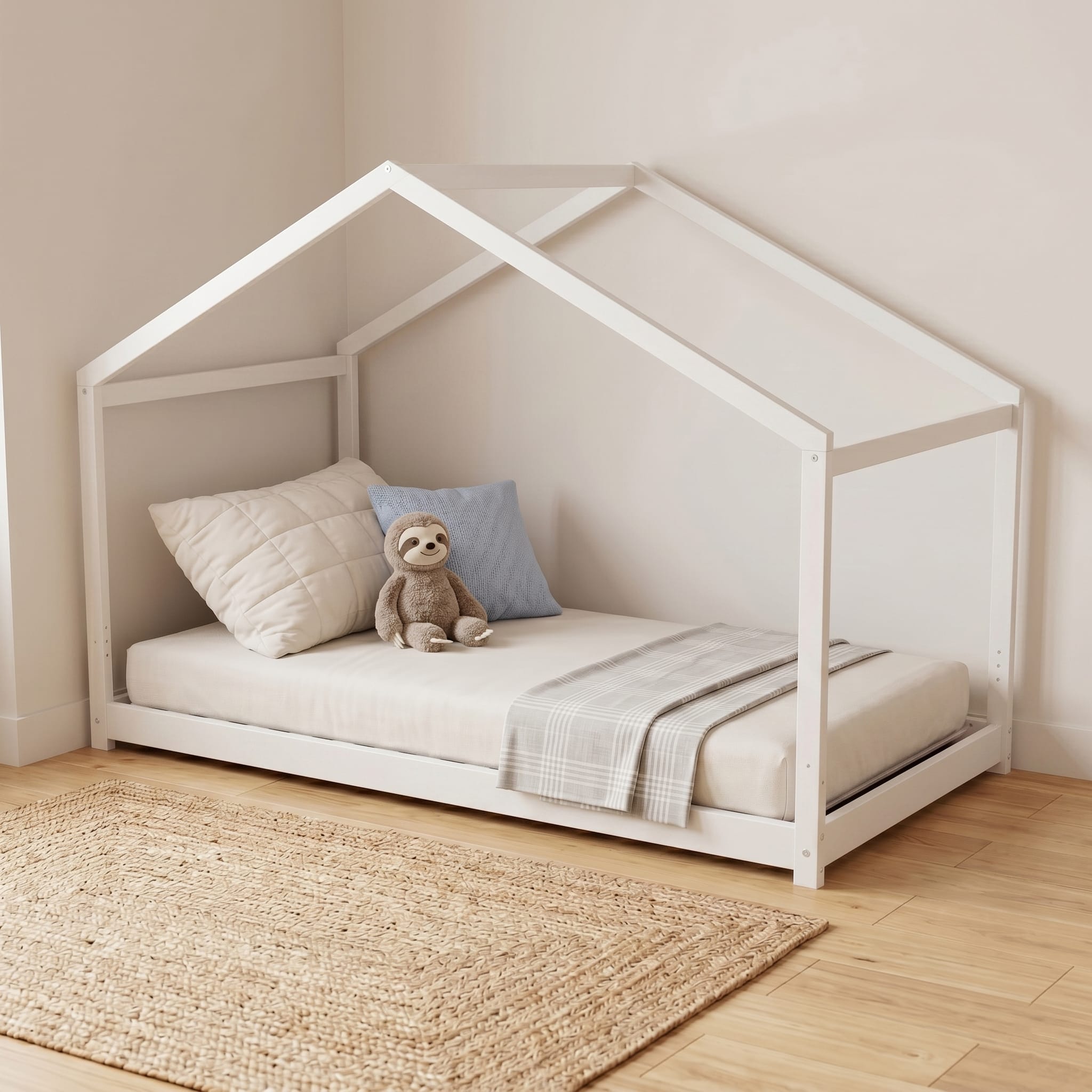 lit cabane au sol 90x190 blanc