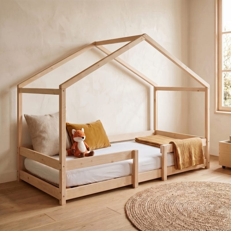 lit cabane bas avec barrière 90x190