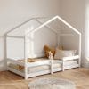 lit cabane bas avec barrière 90x190 blanc