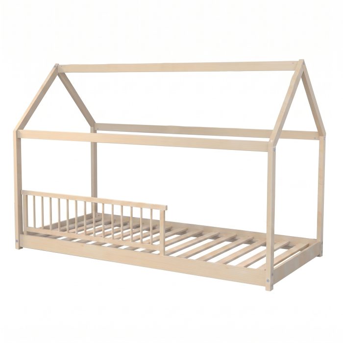 lit cabane enfant 90x190 avec barrière amovible