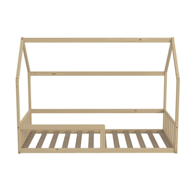 lit cabane enfant au sol avec barrière 90x190