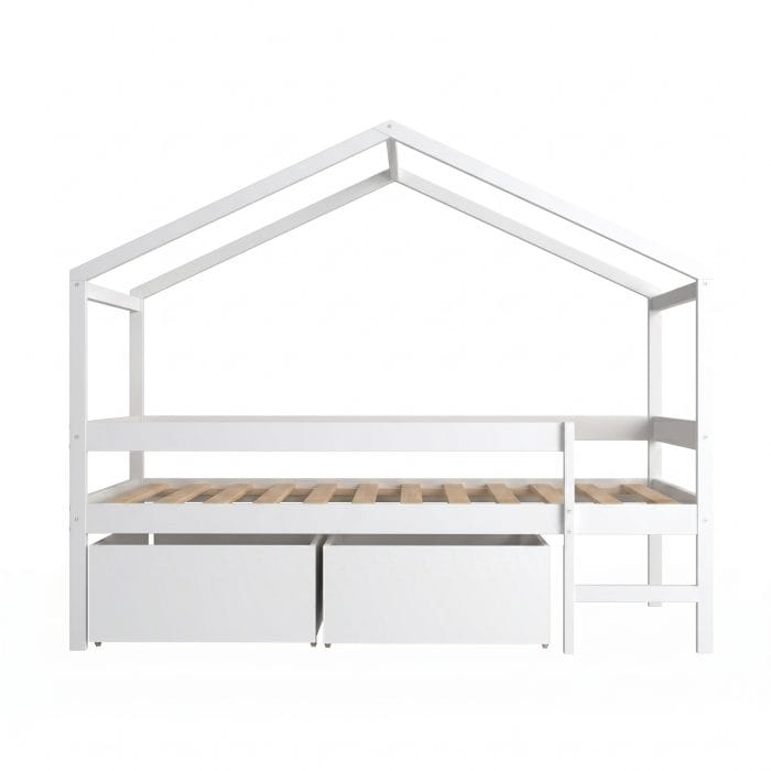 lit cabane enfant avec rangement 90x190 blanc
