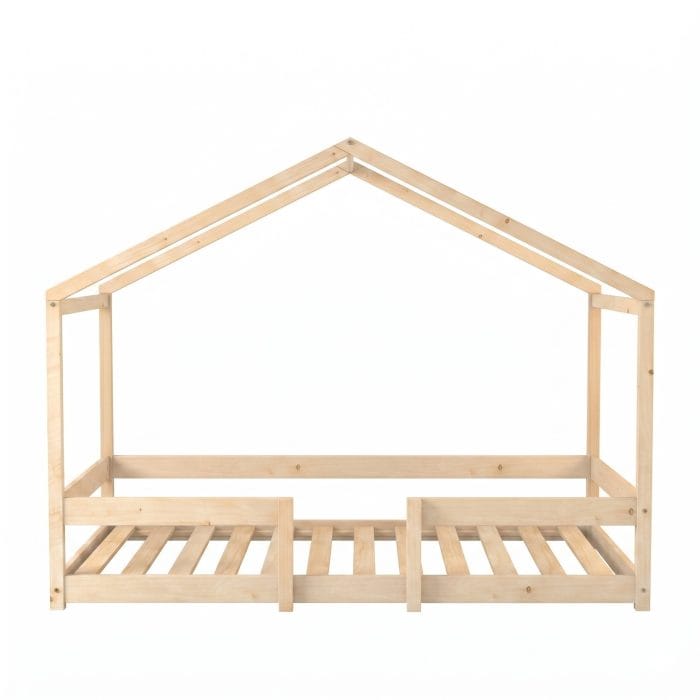 lit cabane enfant bas avec barrière 90x190
