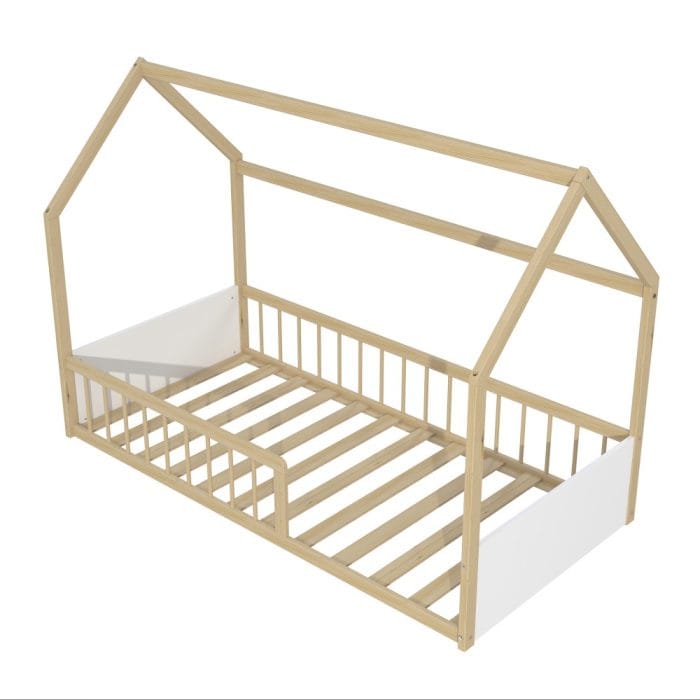lit cabane enfant bois et blanc 90x190