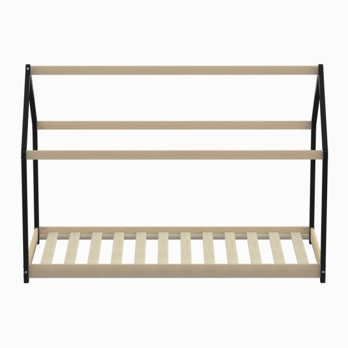 lit cabane enfant montessori 90x190 noir et bois