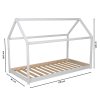 lit enfant cabane 90x190 avec barrière amovible blanc