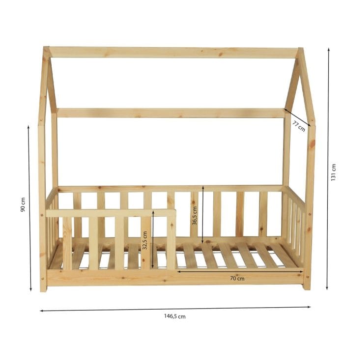 lit enfant cabane avec barrière 70x140
